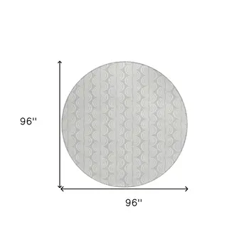 8' Silver And Ivory Round Ogee Washable Indoor Outdoor Area Rug