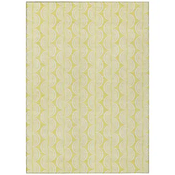 5' X 8' Yellow And Beige Ogee Washable Indoor Outdoor Area Rug