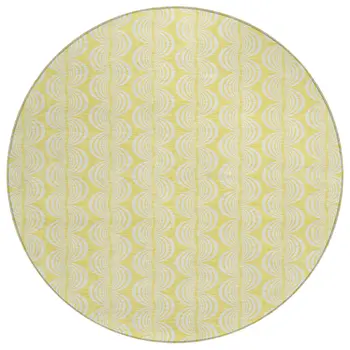 8' Yellow And Beige Round Ogee Washable Indoor Outdoor Area Rug