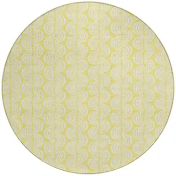 8' Yellow And Beige Round Ogee Washable Indoor Outdoor Area Rug