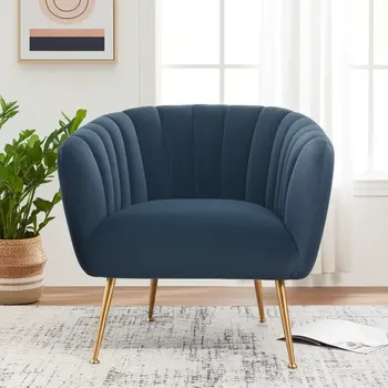 30" Gray and Gold Velvet Barrel Chair