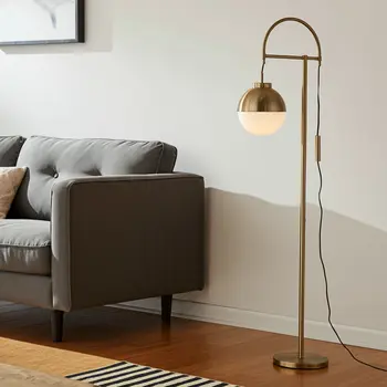 69" Bronze Steel Arc Floor Lamp With White Frosted Glass Globe Shade