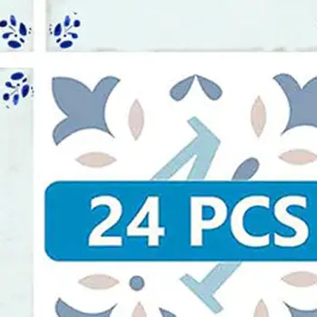 4" x 4" Blue Vinyl Arabesque Peel And Stick Removable Tiles