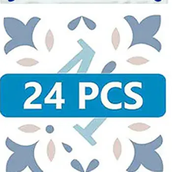 7" x 7" Blue Vinyl Arabesque Peel And Stick Removable Tiles