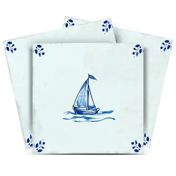 8" x 8" Blue Vinyl Arabesque Peel And Stick Removable Tiles