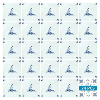 8" x 8" Blue Vinyl Arabesque Peel And Stick Removable Tiles