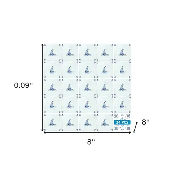 8" x 8" Blue Vinyl Arabesque Peel And Stick Removable Tiles