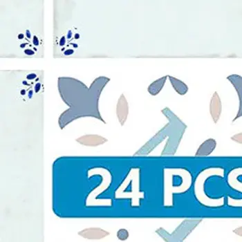 12" x 12" Blue Vinyl Arabesque Peel And Stick Removable Tiles