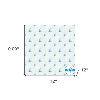 12" x 12" Blue Vinyl Arabesque Peel And Stick Removable Tiles