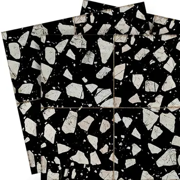 7" x 7" Black Vinyl Arabesque Peel And Stick Removable Tiles