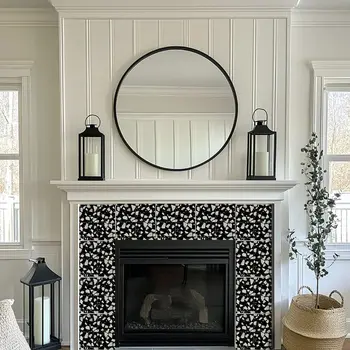 7" x 7" Black Vinyl Arabesque Peel And Stick Removable Tiles