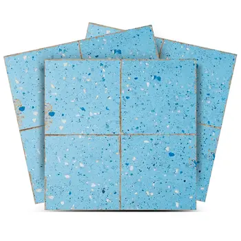 6" x 6" Blue Vinyl Arabesque Peel And Stick Removable Tiles