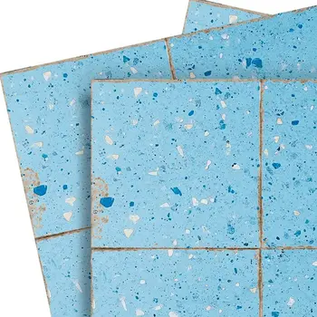 8" x 8" Blue Vinyl Arabesque Peel And Stick Removable Tiles