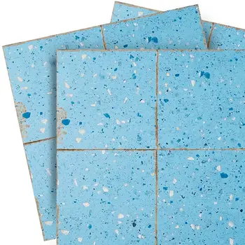 12" x 12" Blue Vinyl Arabesque Peel And Stick Removable Tiles