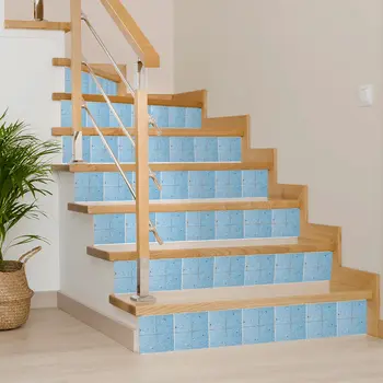 12" x 12" Blue Vinyl Arabesque Peel And Stick Removable Tiles