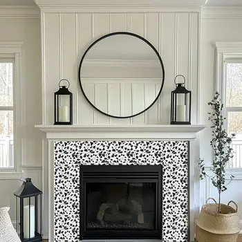 8" x 8" Black Vinyl Arabesque Peel And Stick Removable Tiles
