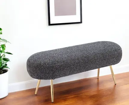 47" Black and Gold Boucle Upholstered Bench