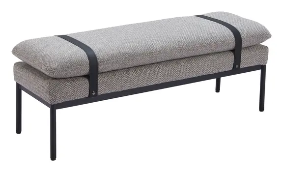 47" Gray and Black Fabric Upholstered Bench