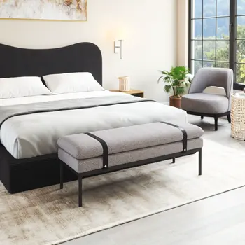47" Gray and Black Fabric Upholstered Bench