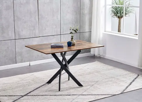 47" Brown and Black Wood and Metal Cross Leg Base Dining Table