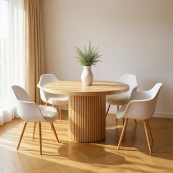 48" Natural Wood Pedestal Base Round Top Dining Table
