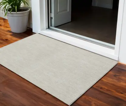 3' X 5' Beige And Ivory Geometric Washable Indoor Outdoor Area Rug