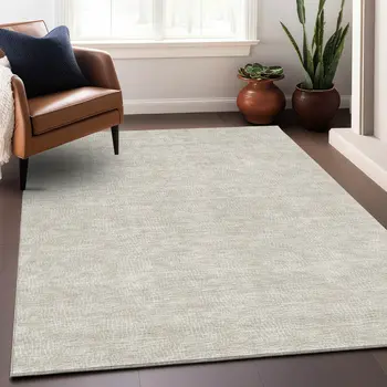 3' X 5' Beige And Ivory Geometric Washable Indoor Outdoor Area Rug