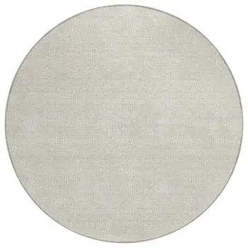 8' Beige And Ivory Round Geometric Washable Indoor Outdoor Area Rug