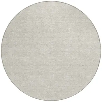 8' Beige And Ivory Round Geometric Washable Indoor Outdoor Area Rug