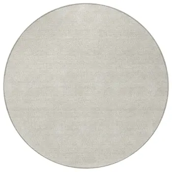 8' Beige And Ivory Round Geometric Washable Indoor Outdoor Area Rug