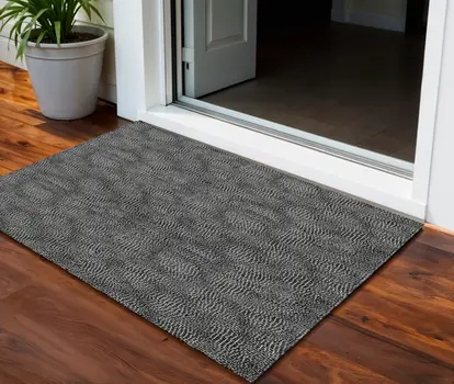3' X 5' Black And Ivory Geometric Washable Indoor Outdoor Area Rug