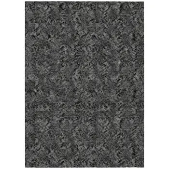 9' X 12' Black And Ivory Geometric Washable Indoor Outdoor Area Rug