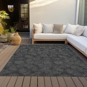9' X 12' Black And Ivory Geometric Washable Indoor Outdoor Area Rug