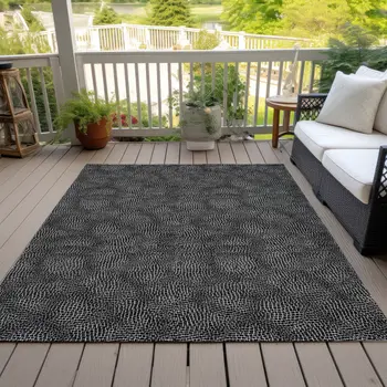 10' X 14' Black And Ivory Geometric Washable Indoor Outdoor Area Rug