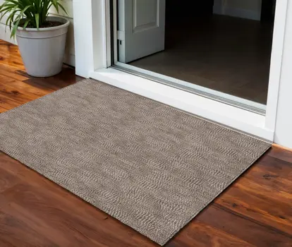 3' X 5' Brown And Ivory Geometric Washable Indoor Outdoor Area Rug