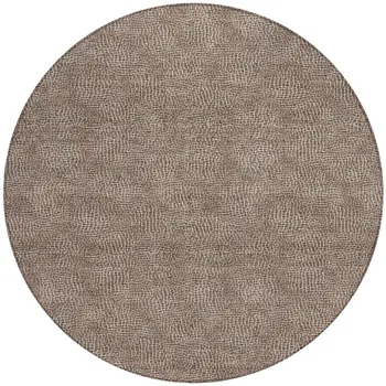 8' Brown And Ivory Round Geometric Washable Indoor Outdoor Area Rug