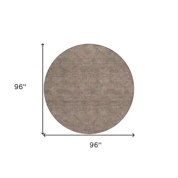 8' Brown And Ivory Round Geometric Washable Indoor Outdoor Area Rug