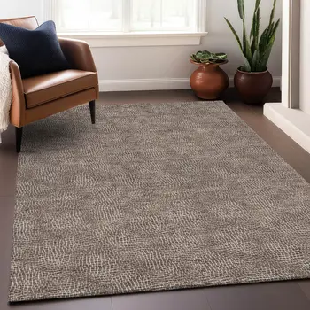 10' X 14' Brown And Ivory Geometric Washable Indoor Outdoor Area Rug