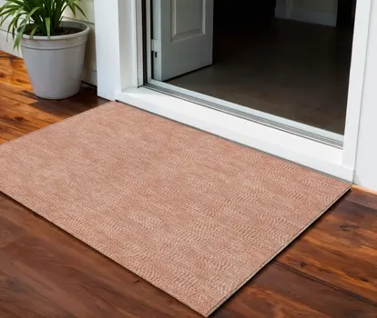 3' X 5' Copper And Ivory Geometric Washable Indoor Outdoor Area Rug