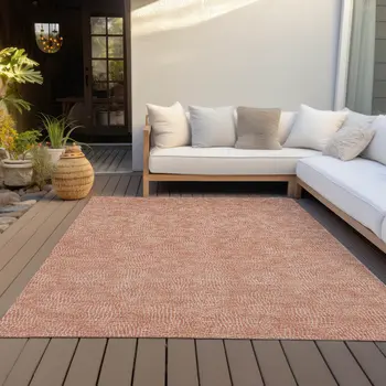 5' X 8' Copper And Ivory Geometric Washable Indoor Outdoor Area Rug