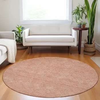 8' Copper And Ivory Round Geometric Washable Indoor Outdoor Area Rug