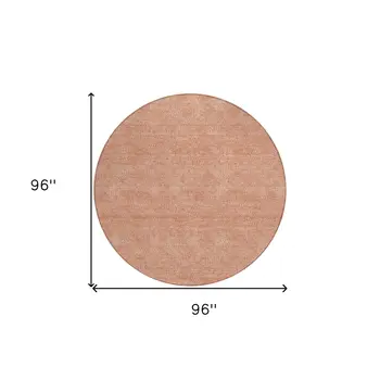 8' Copper And Ivory Round Geometric Washable Indoor Outdoor Area Rug