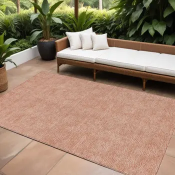 9' X 12' Copper And Ivory Geometric Washable Indoor Outdoor Area Rug