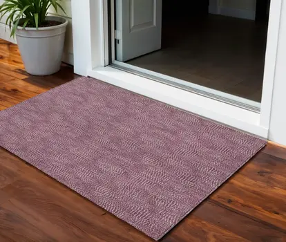 3' X 5' Eggplant And Ivory Geometric Washable Indoor Outdoor Area Rug
