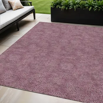 5' X 8' Eggplant And Ivory Geometric Washable Indoor Outdoor Area Rug