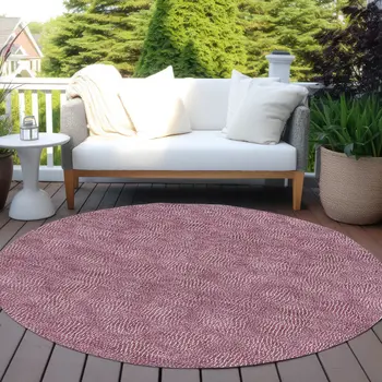 8' Eggplant And Ivory Round Geometric Washable Indoor Outdoor Area Rug