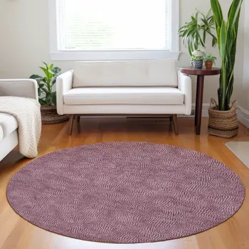8' Eggplant And Ivory Round Geometric Washable Indoor Outdoor Area Rug