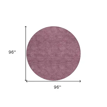 8' Eggplant And Ivory Round Geometric Washable Indoor Outdoor Area Rug