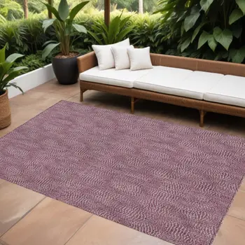 9' X 12' Eggplant And Ivory Geometric Washable Indoor Outdoor Area Rug