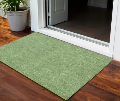 3' X 5' Green And Ivory Geometric Washable Indoor Outdoor Area Rug